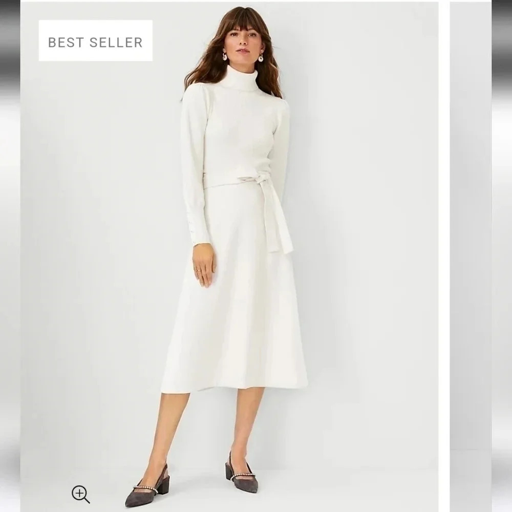 || ANN TAYLOR ||  Tie Waist, midi skirt, ivory, a-line, midi, lined, dressy, 4p